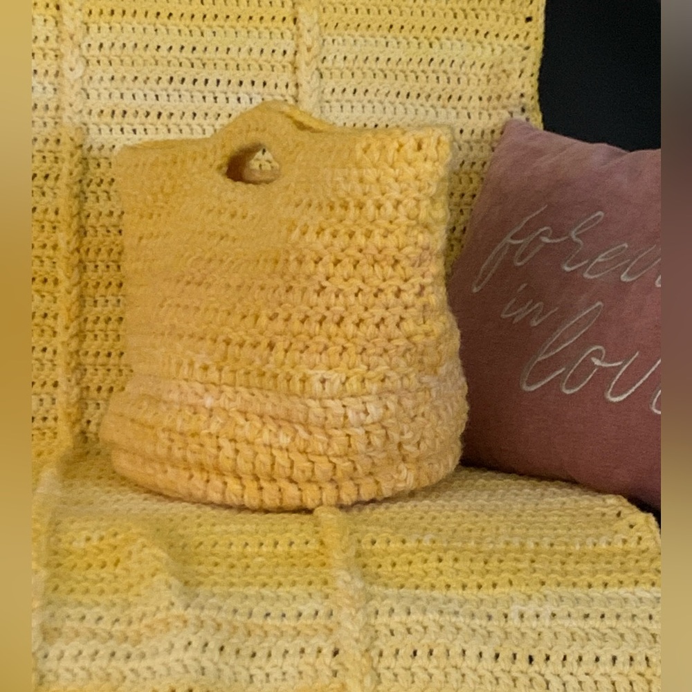 Handcrafted Crochet by Five Skein Yellow Ombré Basket with Handles
